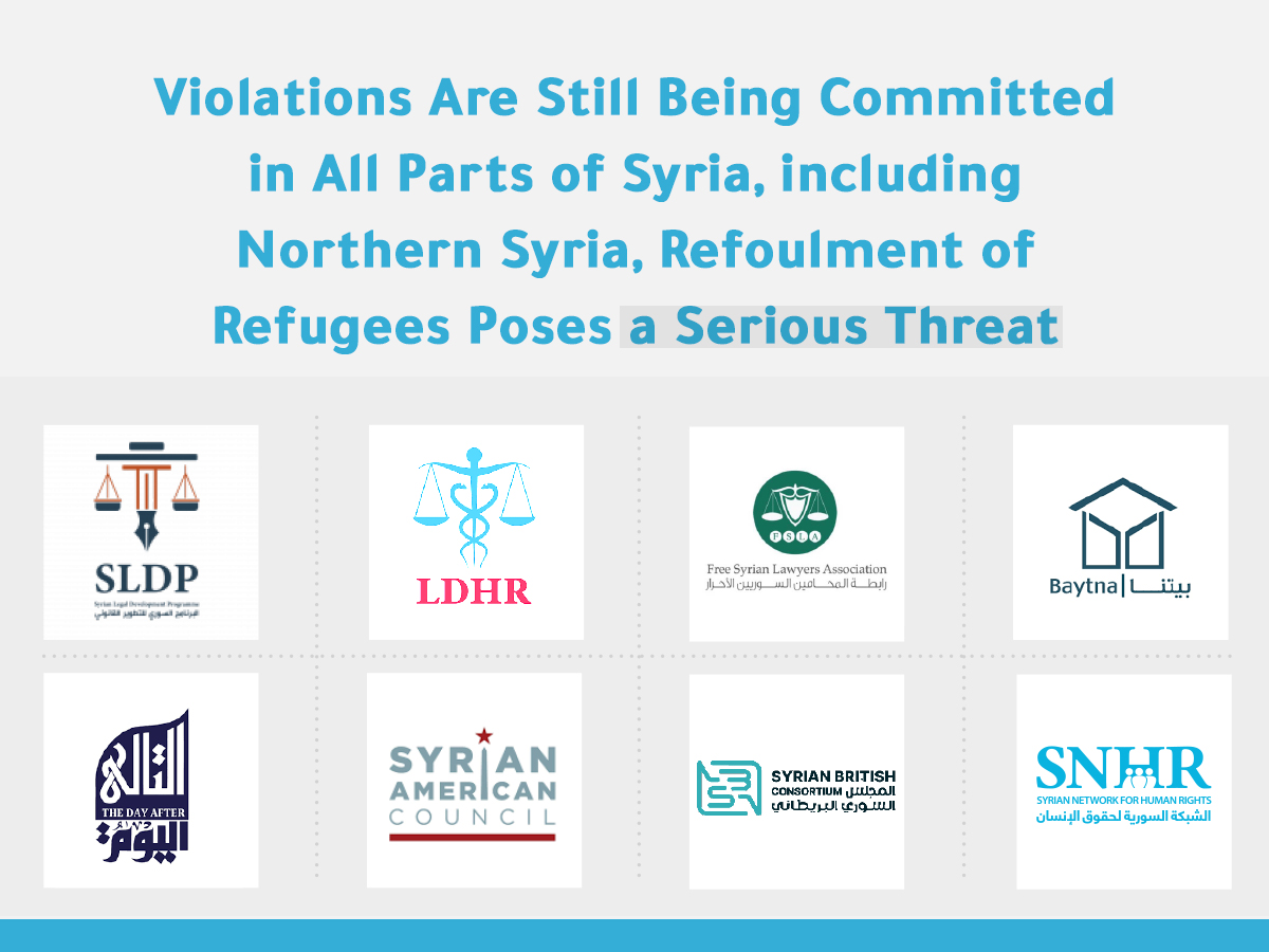 Joint Statement: Violations Are Still Being Committed in All Parts of Syria, including Northern Syria, Refoulment of Refugees Poses a Serious Threat